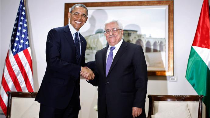 Barack Obama participates in a bilateral meeting with Palestinian President Mahmoud Abbas (R) at the Muqata Presidential Compound in Ramallah March 21, 2013 (Reuters / Jason Reed)