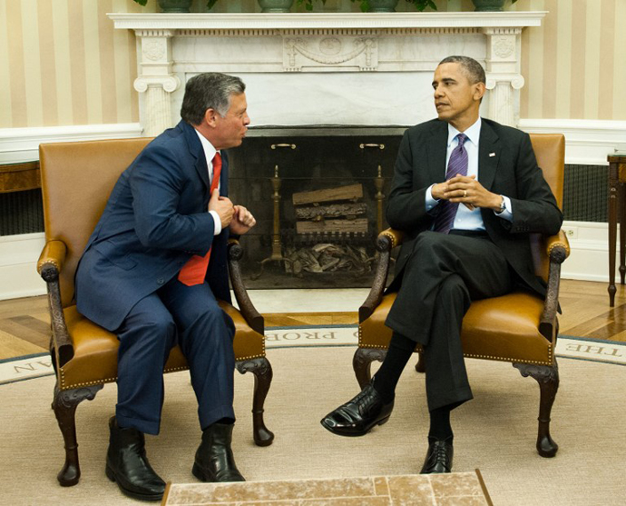 US President Barack Obama meets with King Abdullah II of Jordan in the Oval Office at the White House in Washington,DC on April 26, 2013. (AFP Photo / Nicholas Kamm)