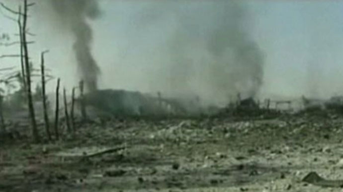 Video still of Hezbollah TV's footage claiming to show the aftermath of an alleged Israeli airstrike on a military facility near Damascus, on May 5 2013