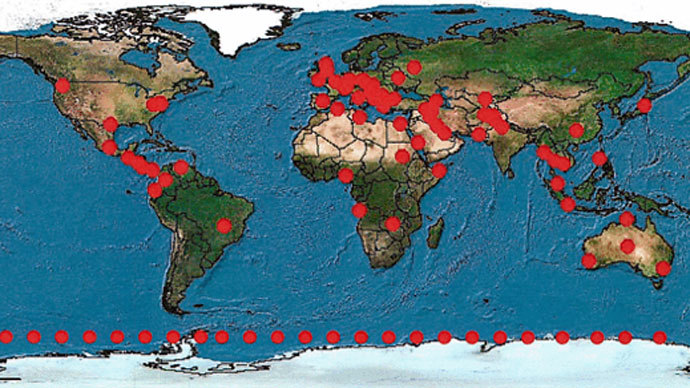 The map of XKeyscore servers from a 2008 presentation (Image from theguardian.com)