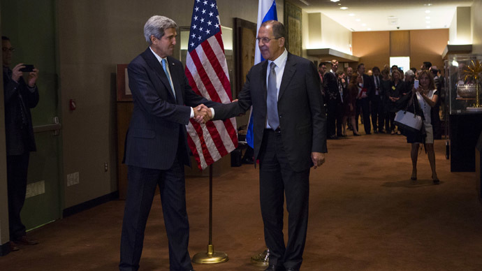 nited States Secretary of State John Kerry (L) shakes hands with Russian Foreign Minister Sergey Lavrov during the UN General Assembly at UN Headquarters in New York September 24, 2013. (Reuters/Eric Thayer) 