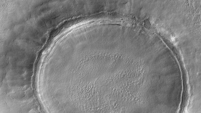 This 23 March, 2004 NASA Mars Global Surveyor (MGS) Mars Orbiter Camera (MOC) image shows a crater in Utopia Planitia on Mars. (AFP/NASA)