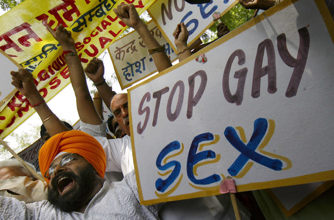 Activists of the National Akali Dal shout slogans during a protest in New Delhi (Reuters/Adnan Abidi)