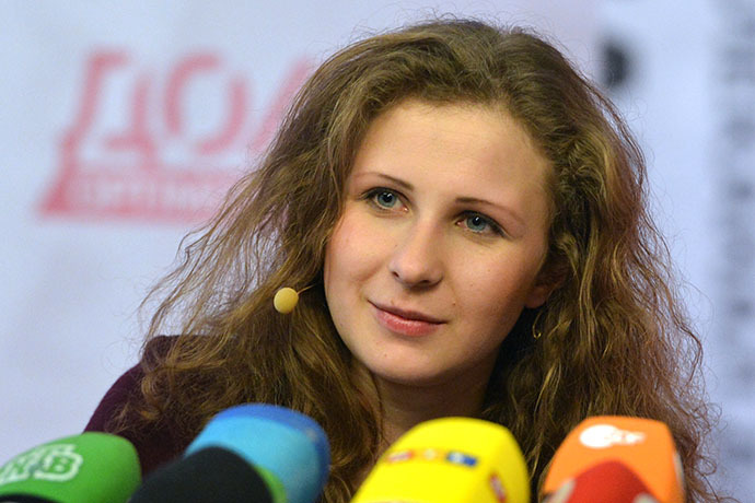 Member of the punk band Pussy Riot Maria Alyuokhina, released from jail early under an amnesty, at a news conference at the Dozhd TV channel. (RIA Novosti / Alexey Kudenko)