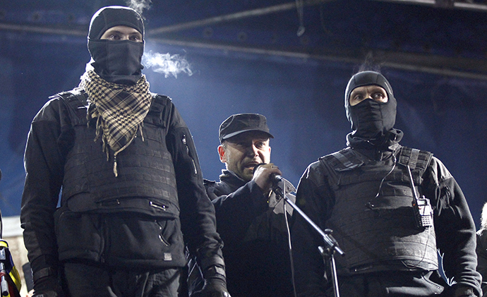 Yarosh, a leader of the Right Sector movement addresses during a rally in central Independence Square in Kiev (Reuters / David Mdzinarishvili)