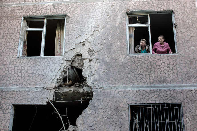 The aftermath of an artillery shelling of Slavyansk by the Ukrainian military. (RIA Novosti)