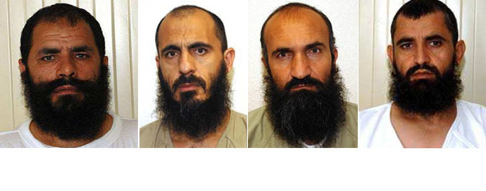 This combo photo shows (from left) Mohammad Fazl, Mohammed Nabi, Khairullah Khairkhwa and Abdul Haq Wasiq, the Guantanamo detainees released by the Obama administration in exchange for Sgt. Bowe Bergdah. (Images from wikipedia.org)